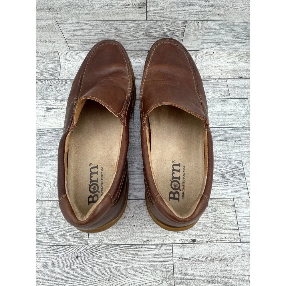 Born Men Brown Leather Moc Toe Slip On Loafers Shoes H44116 Size 9.5‎ M